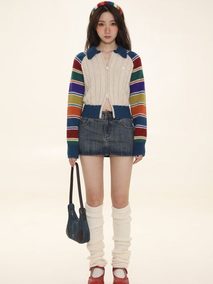 Colorful Striped Raglan Cardigan