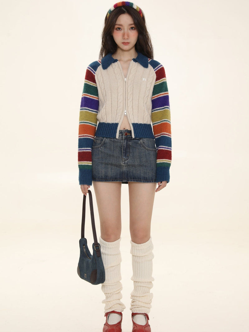 Colorful Striped Raglan Cardigan