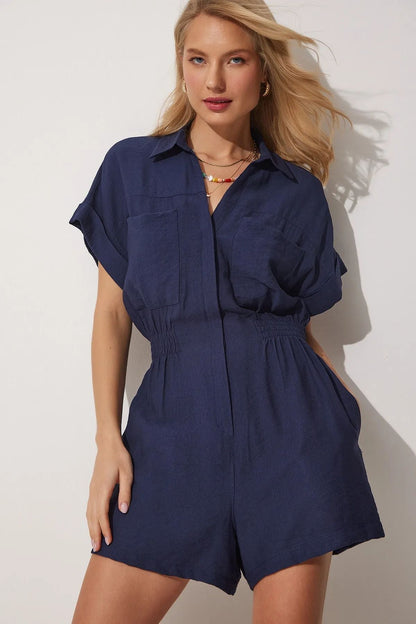 Short Sleeve Waist Controlled Loose Slimming Cotton Linen Wide Leg Shorts