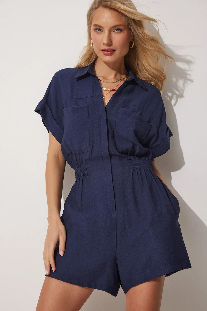 Short Sleeve Waist Controlled Loose Slimming Cotton Linen Wide Leg Shorts