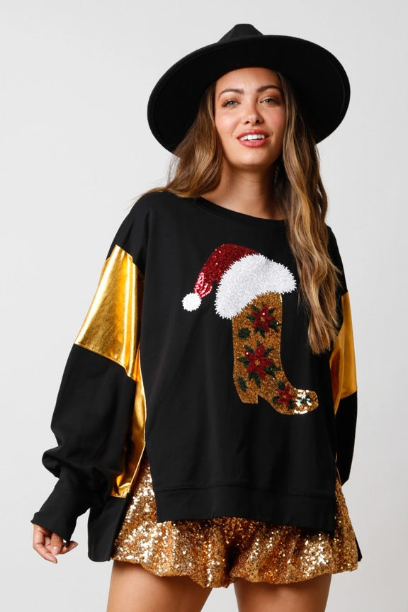 Autumn Winter Clothing Christmas Sequined Long Sleeve Top Pullover Sweatshirt