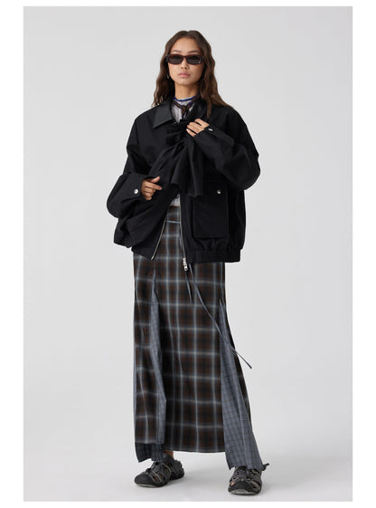 Plaid Asymmetric Panel Mermaid Long Skirt