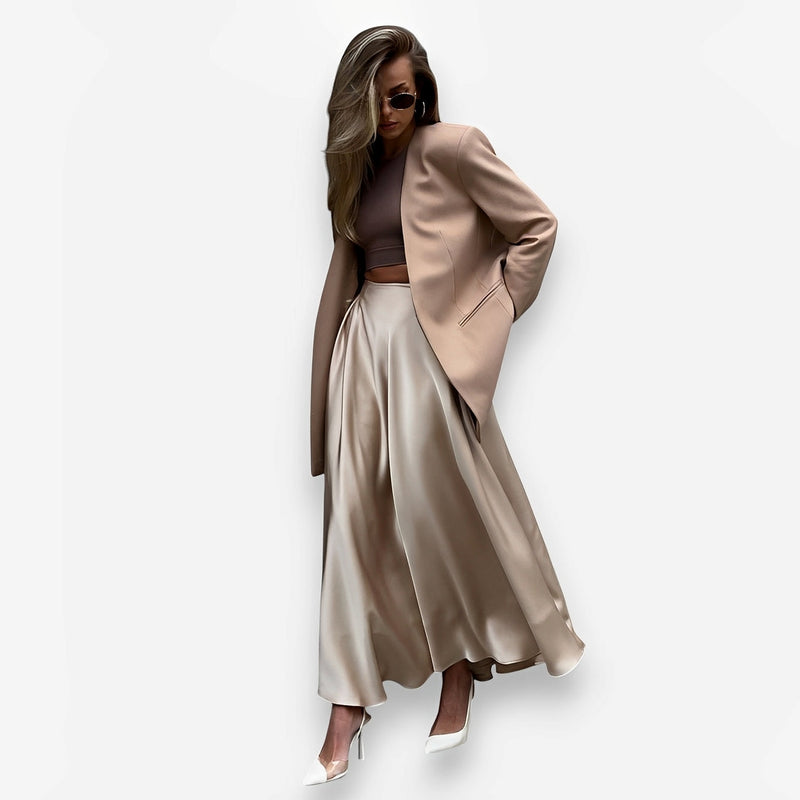 High-waisted Satin Long Skirt