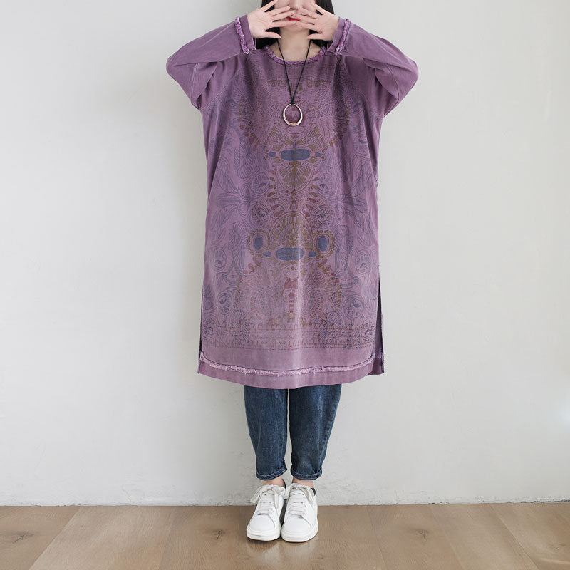 Personality Sweater Art Round Neck Mid Length Purple Gradient Dress