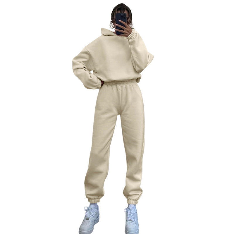 Autumn Winter Color Hooded Long Sleeve Sweater Clothing Trousers Suit