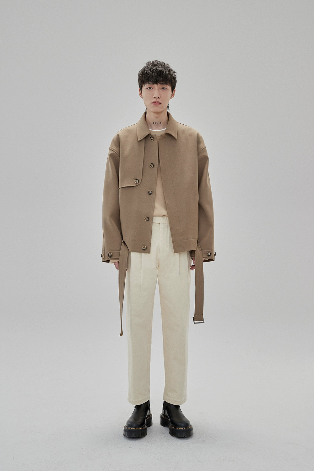 Wide Waist Tab Double-pleated Relaxed Cropped Pants