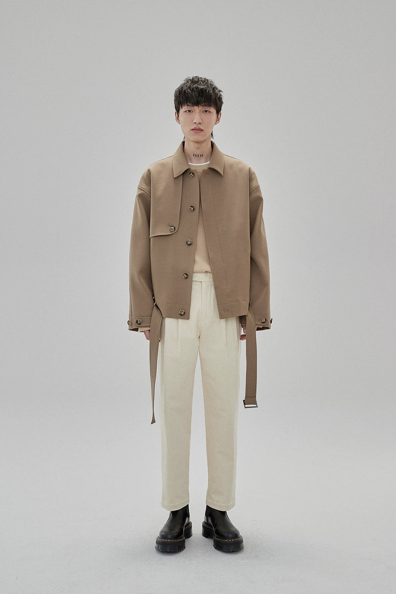 Wide Waist Tab Double-pleated Relaxed Cropped Pants