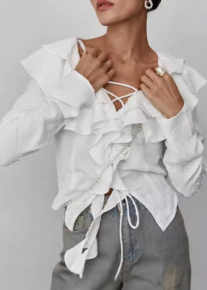 Delphine - Ruffled Lace-up Blouse