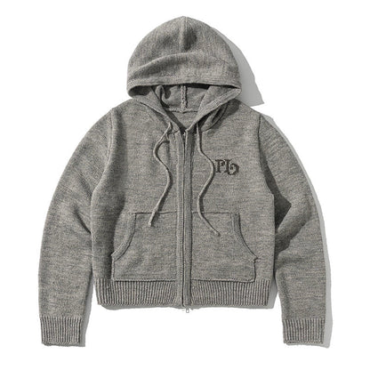 Short Hooded Knit Cardigan
