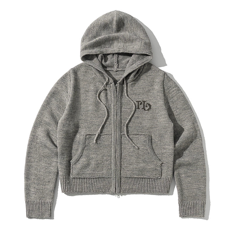 Short Hooded Knit Cardigan