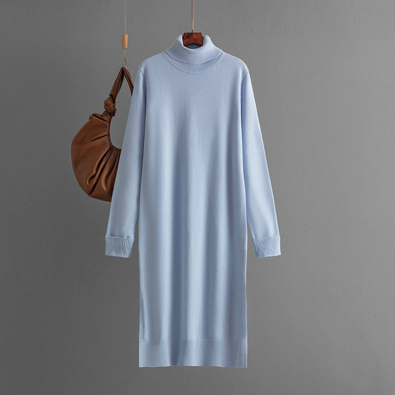 Clothing Autumn Winter Color Turtleneck Knitting Sweater Slit Bottoming Dress