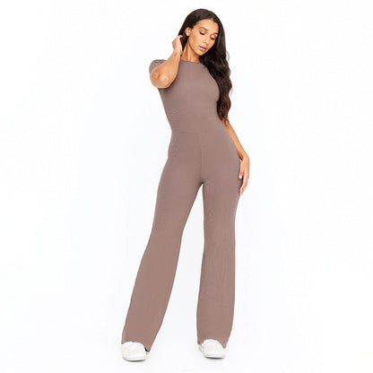 Summer Color Basic Shoulder Short Sleeve One Piece Trousers Tight Jumpsuit Trousers for