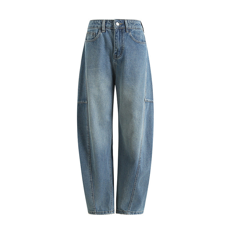 Versatile, Slim, Fashionable, Pioneering, Light Deconstruction, Split Tangent, Loose Curved Cocoon Jeans, Banana Pants for 4001