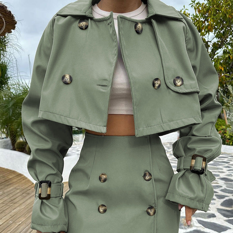 Autumn Clothing High Grade British Short Work Clothes Coat Hip Skirt Retro Set