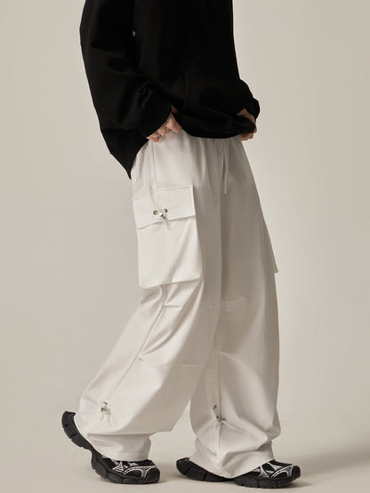 White Loose Cargo Combat Pants