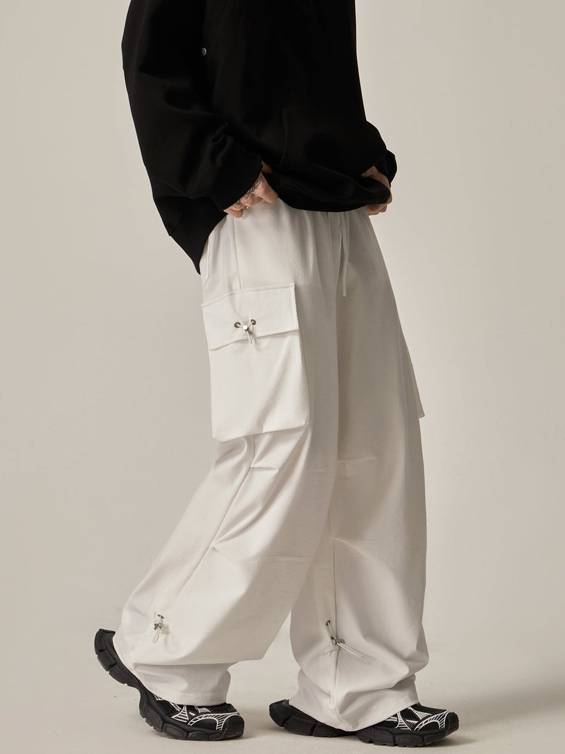 White Loose Cargo Combat Pants