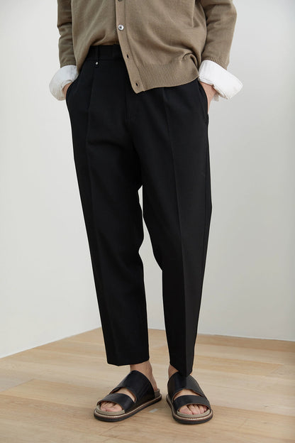 Elastic Waist Wide-leg Cropped Pants