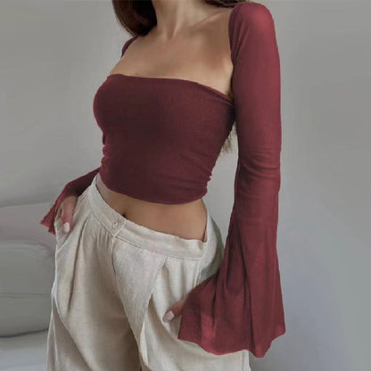 Fall Clothing Two Piece Set Slim Tube Top Waistcoat Long Sleeve Top