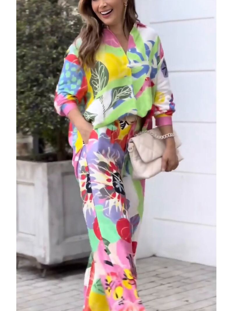 Office Long Sleeve Loose Shirt High Waist Wide Leg Pants Set Amplified Craft