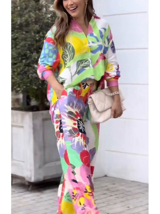 Office Long Sleeve Loose Shirt High Waist Wide Leg Pants Set Amplified Craft