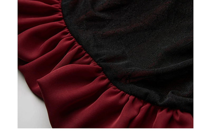 Black Patchwork Faux Two-piece A-line Skirt