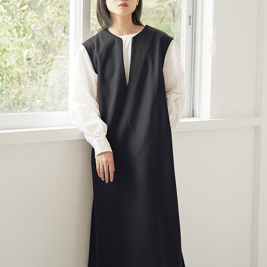 Real Shot Letian Autumn Winter 4 Color Woolen Coat V Neck Color Sleeveless Waistcoat Dress Outer Wear
