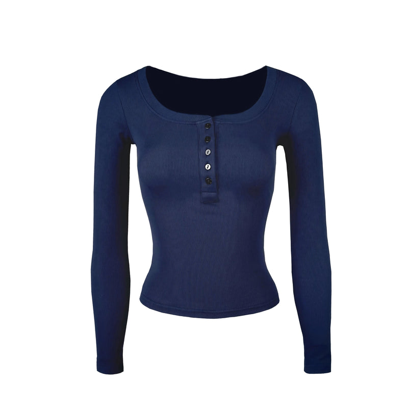 U-neck Slim-fit Long-sleeve T-shirt