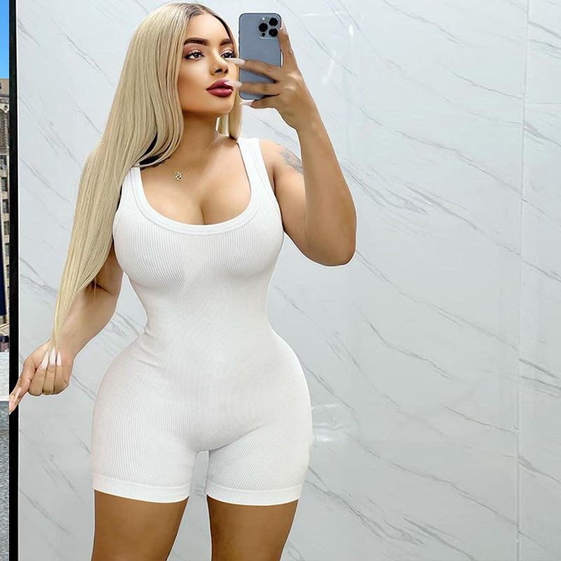 Summer Clothing Slim U Neck Backless Suspender Jumpsuit