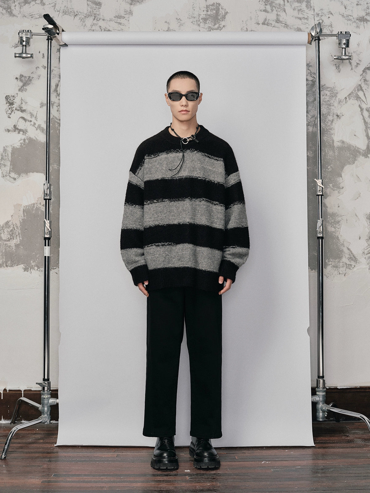 Irregular Wide-striped Oversized Round Neck Sweater