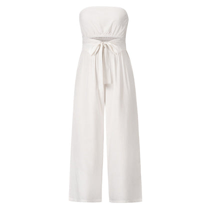 Lace Up Set Summer Tube Top Lace Up Straight Jumpsuit