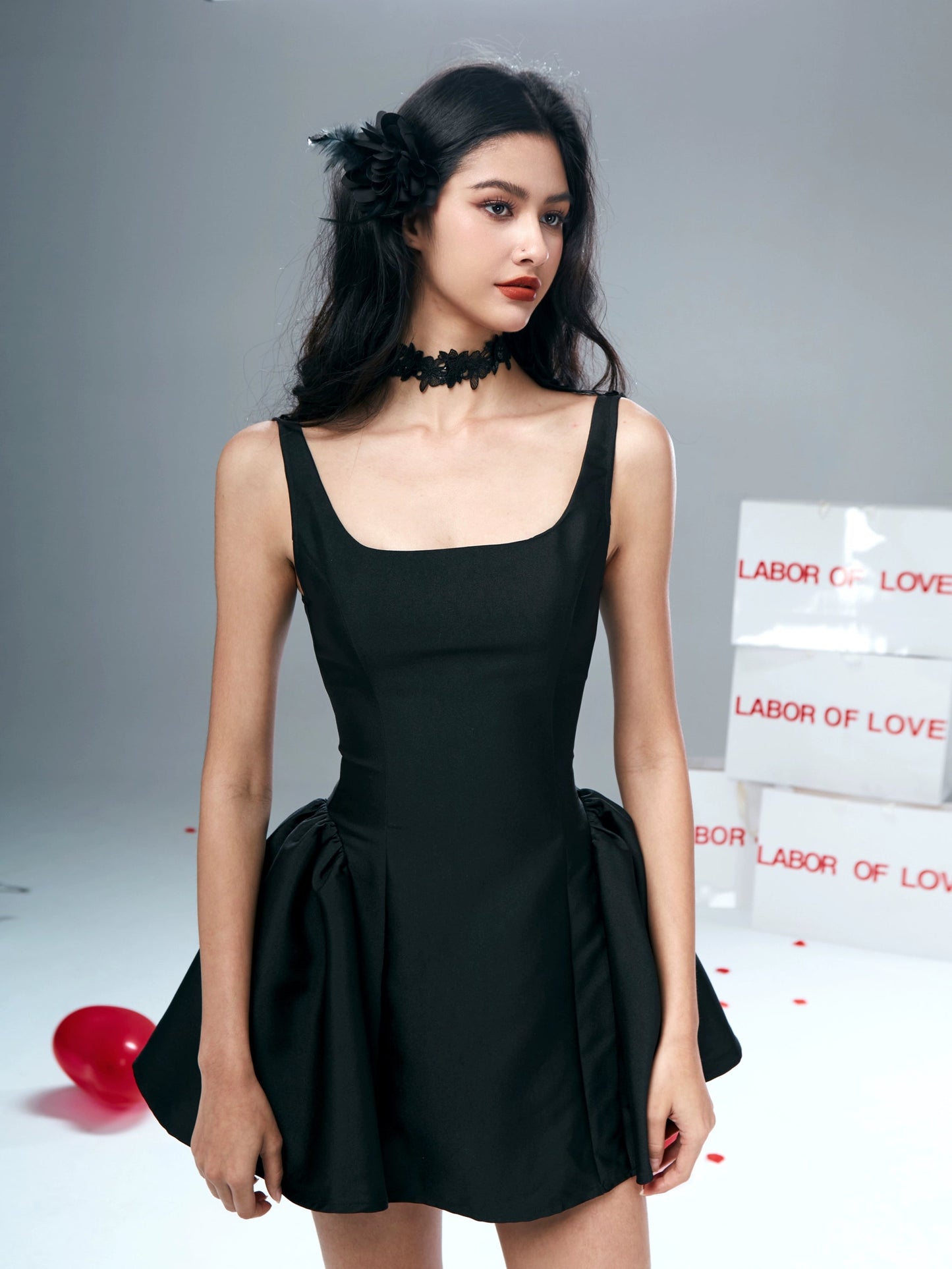 Off-the-shoulder Black Mini Dress