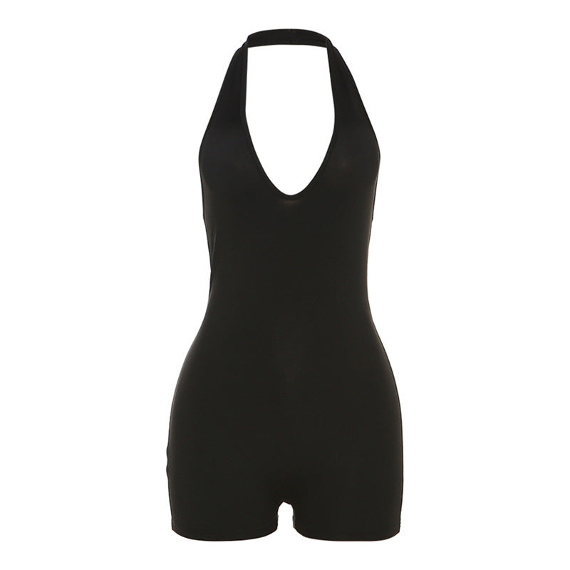 Summer Clothing Low Collar Halter High Waist Tight Backless Romper for
