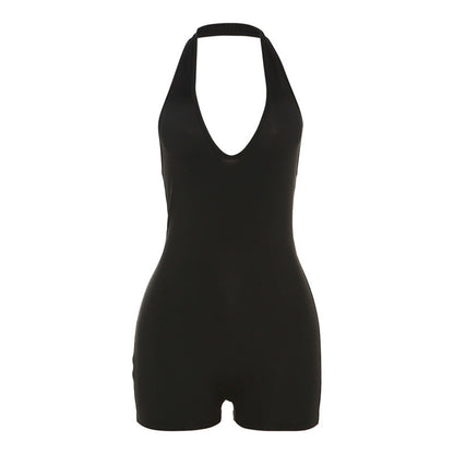 Summer Clothing Low Collar Halter High Waist Tight Backless Romper for