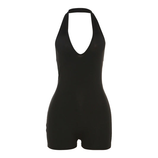 Summer Clothing Low Collar Halter High Waist Tight Backless Romper for