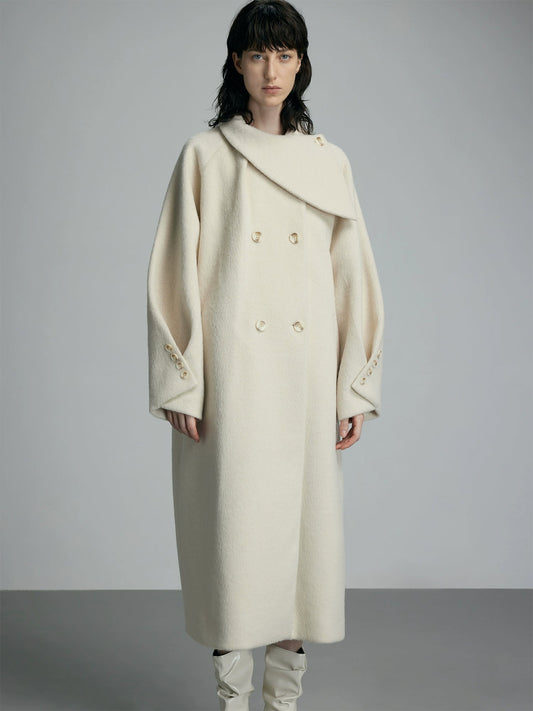 Oversized Cream Wool Winter Coat
