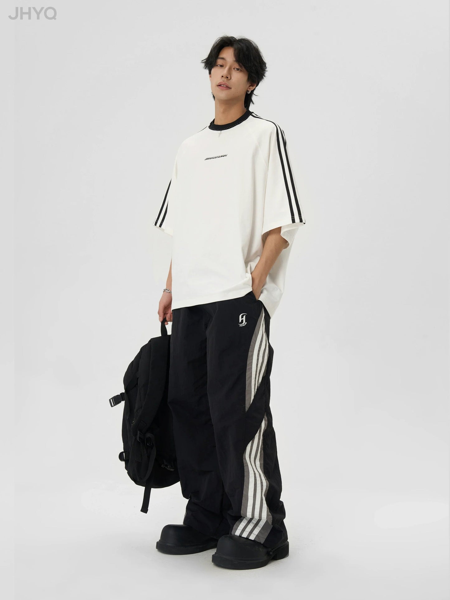 Beaded Neck Striped T-shirt