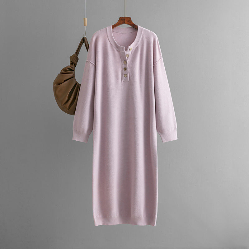 Autumn Winter Button Knitwear Dress Color Loose Sweater