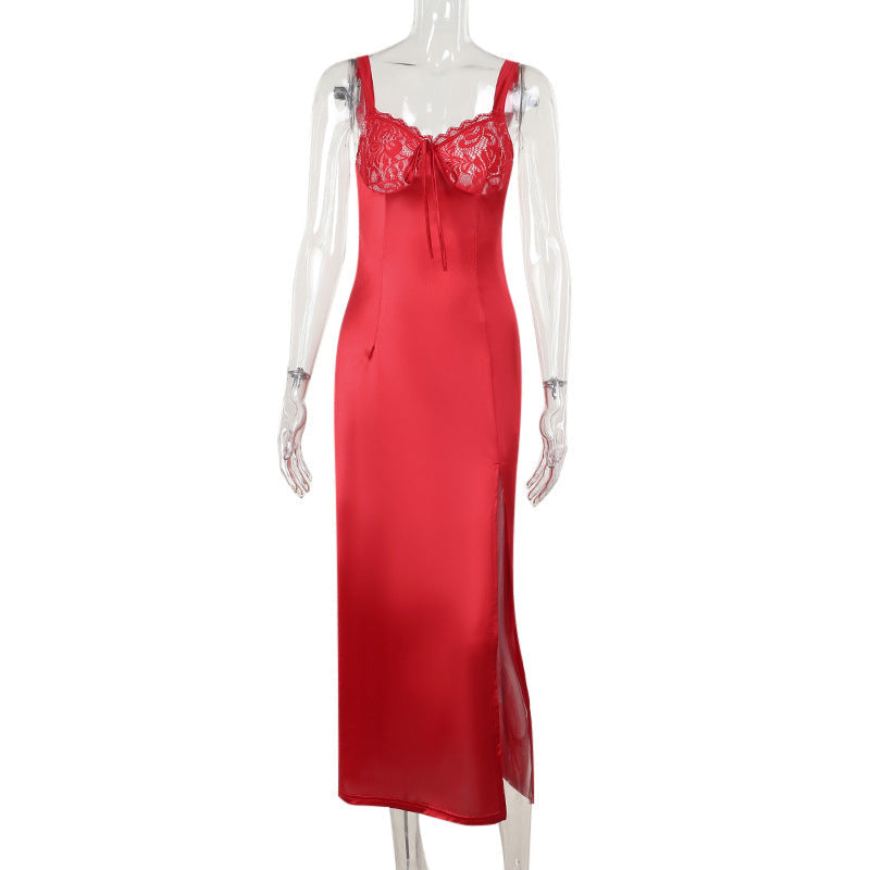 Maxi Dress Socialite Slim Satin Split Sling Dress
