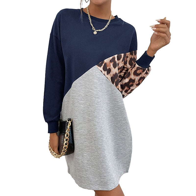 Autumn Wear Long Sleeve Leopard Print Sweater Dress