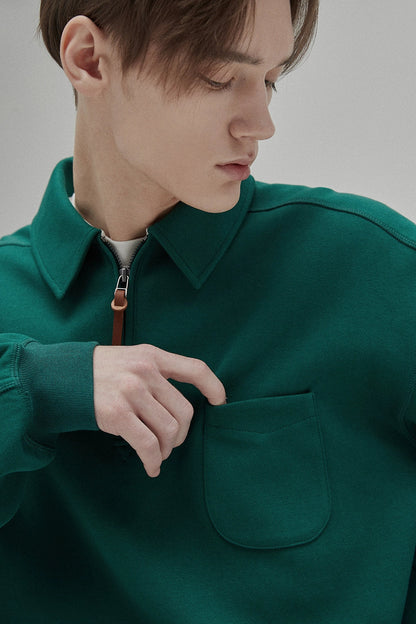 Half-zip Polo Collar Pocket Oversized Sweatshirt