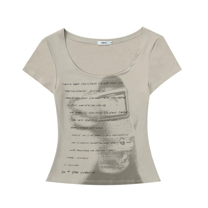 Text and Shadow Print Short Sleeve T-shirt