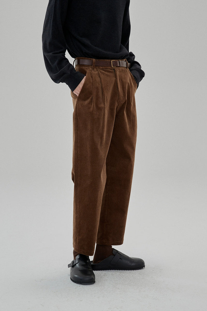 Wide Waist Tab Double-pleated Relaxed Cropped Pants