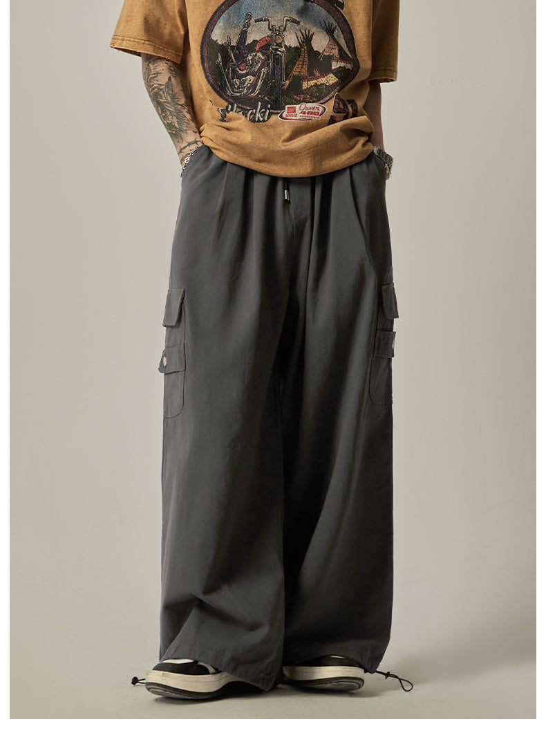 Gray Wide Cargo Combat Pants