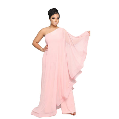 Multi Color One Shoulder Sleeveless Stitching Stretch Jumpsuit