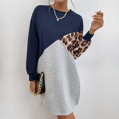 Autumn Wear Long Sleeve Leopard Print Sweater Dress