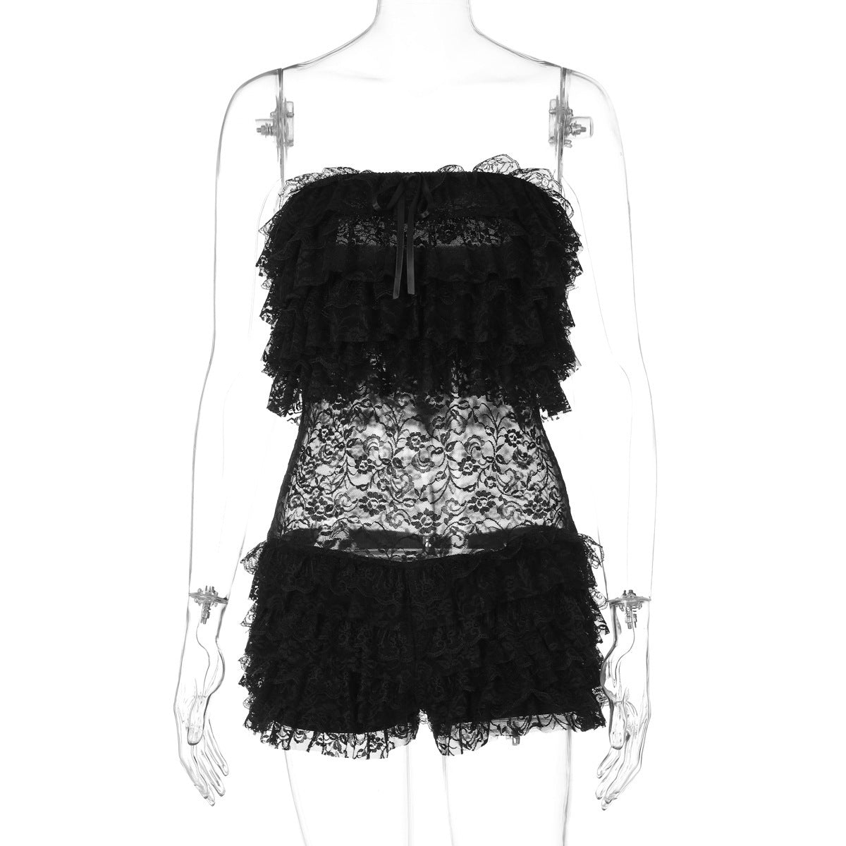 French Wear Autumn Mesh Lace Tube Top Jumpsuit