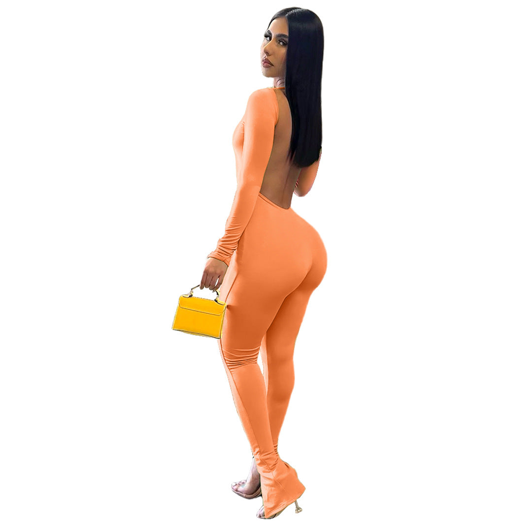 Clothing Finger Stall Clothes Color Backless Slit Small Horn Jumpsuit