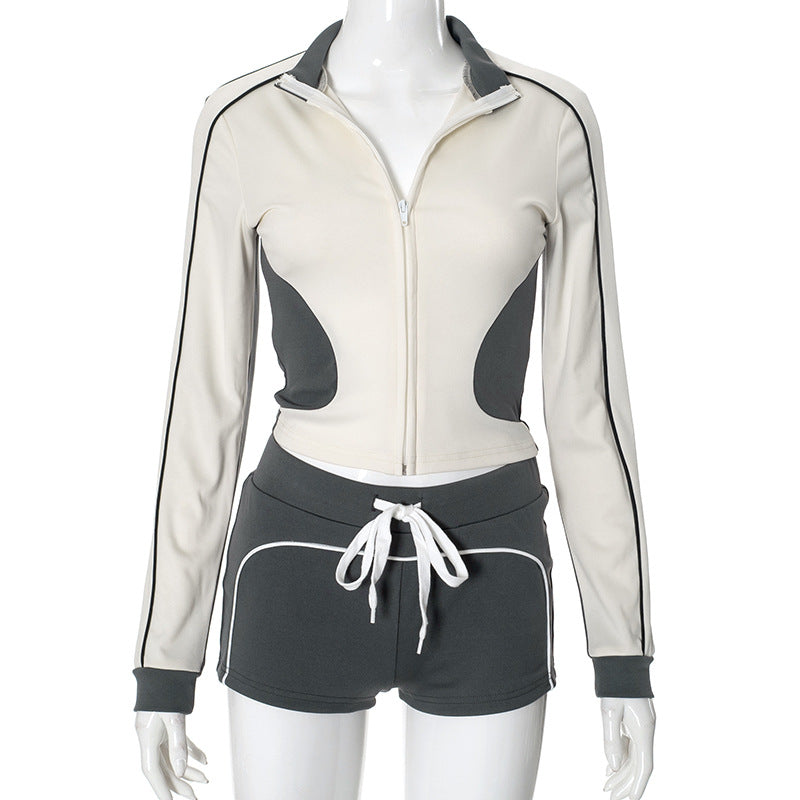 Clothing Autumn Sports Tight Hooded Long Sleeve Super Short Shorts Suit