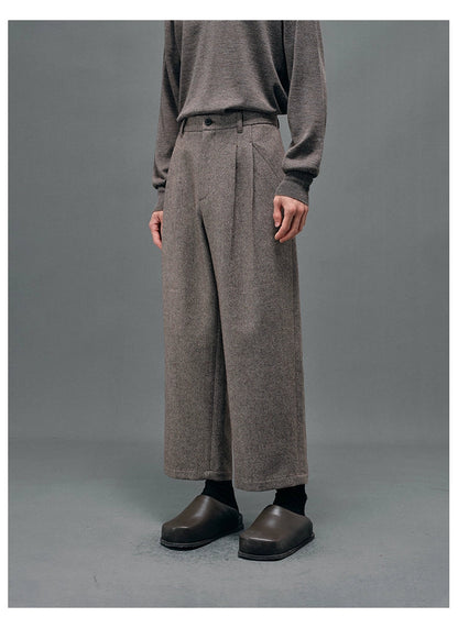 Double-pleated Semi-elastic Waist Cropped Pants