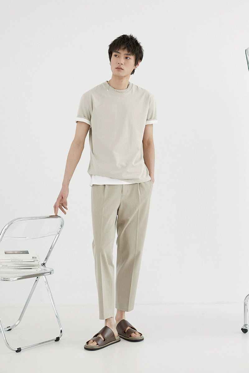 Elastic Waist Wide-leg Cropped Pants